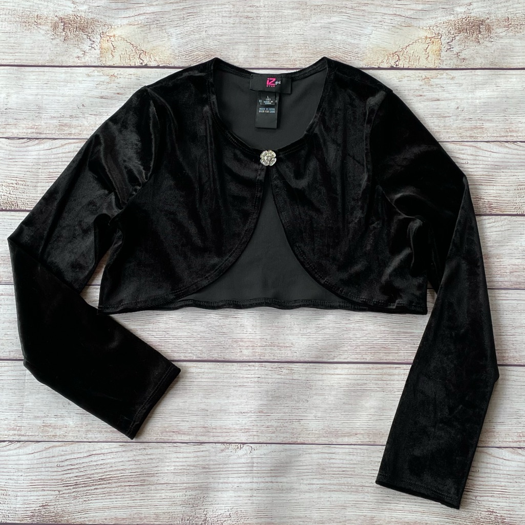 Iz Byer Girl Black Velour Belaro Sweater